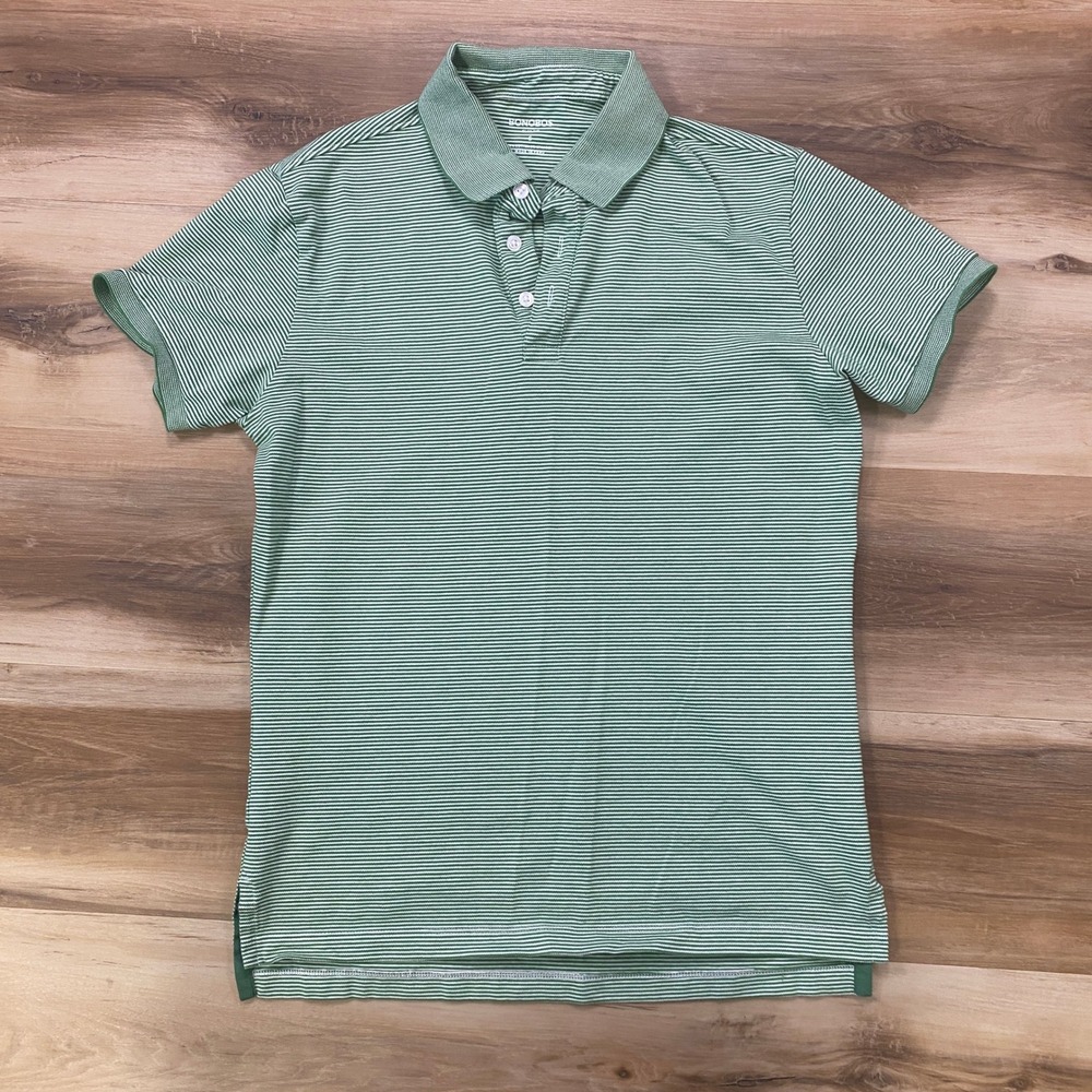 Bonobos Polo Shirt S Striped Cotton Blend Slim Fit Green White Short Sleeve